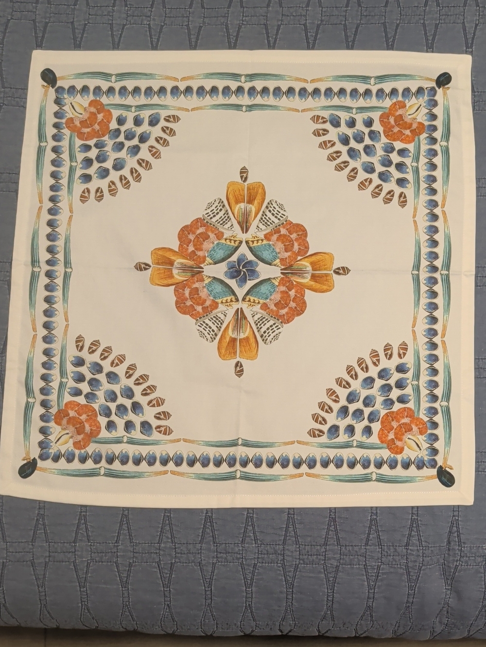 Juliska Floral Motif Table Napkins in White, Blue, Orange, Gold, Set Of 6